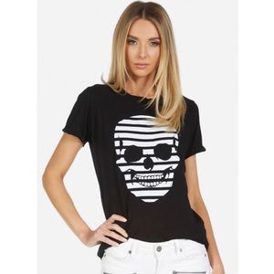 Lauren Moshi Edda Striped Skull Skeleton Tee Shirt
